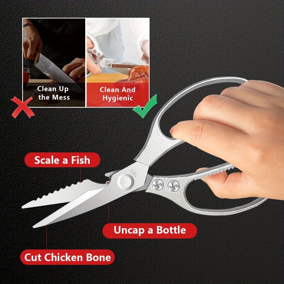 8.5-Inch Kitchen Scissors for Everyday Food Preparation, Cooking Shears with Listed SUS304 Stainless Steel Blades in One- or Two-Pair Options