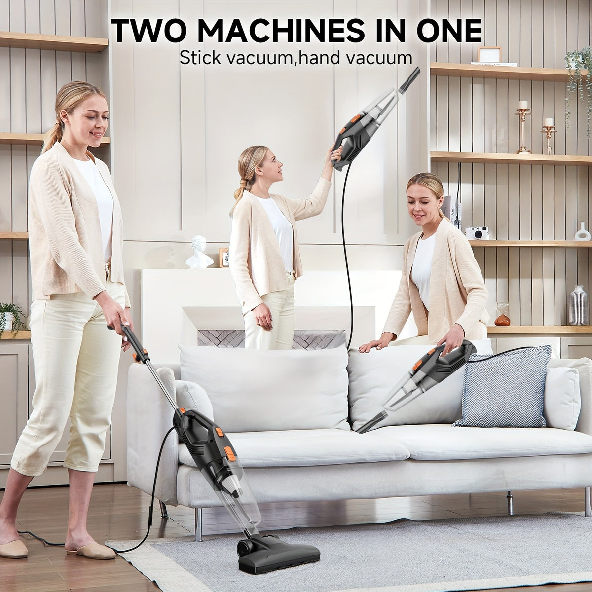 HEPA Stick Vacuum Cleaner for Home, Corded Design with Listed 22ft Cable and 18kPa Suction for Hardwood Floors and Pet Hair, Three Color Options