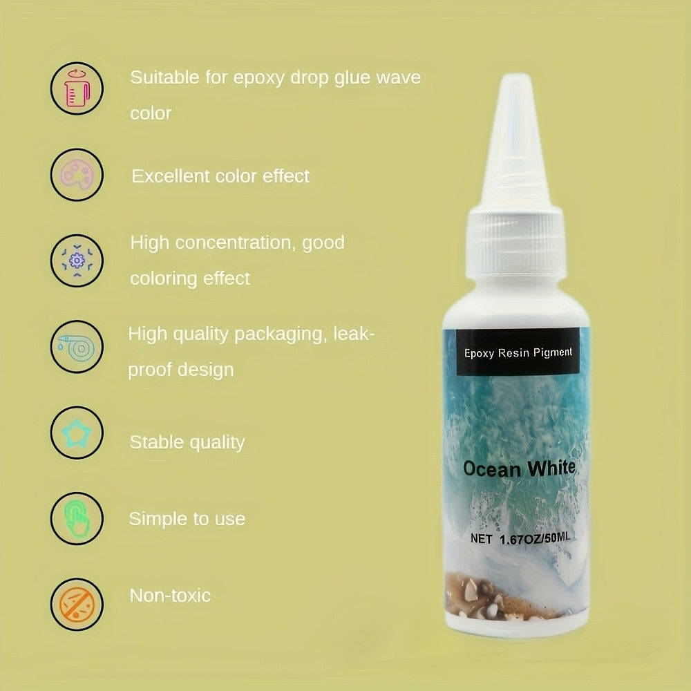 Ocean-Inspired Resin Pigment Set, White, Sea Blue and Deep Blue Oil-Based Colorants, 50ml Each for Ocean Wave Resin Art and Creative Craft Projects