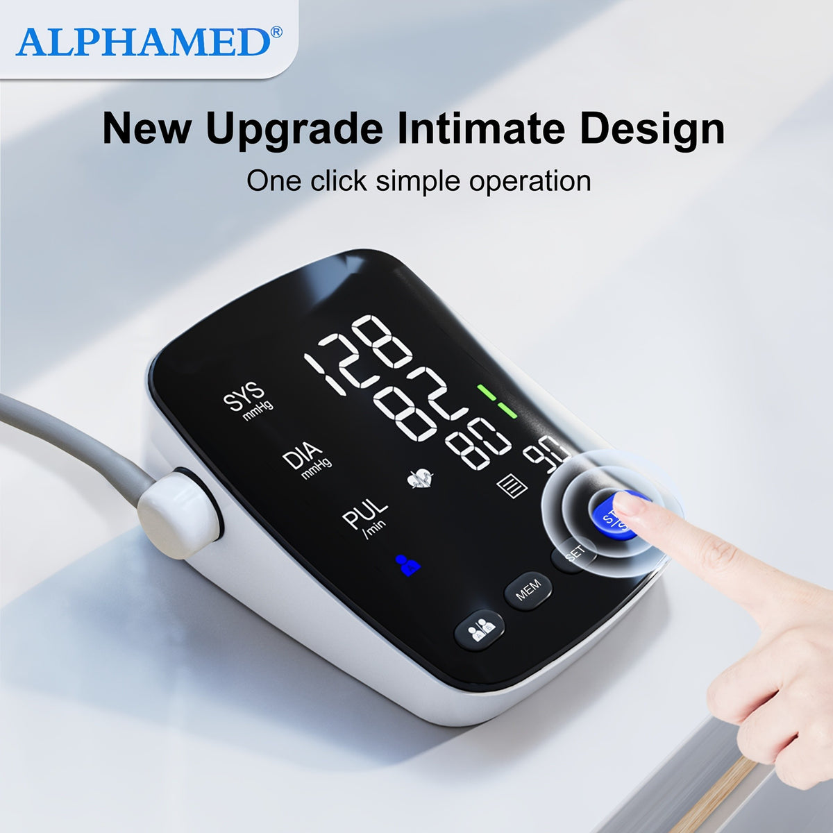Upper Arm Blood Pressure Monitor with Large Curved LED Display, Automatic Digital BP Machine, 8.7–17 Inch Cuff, Two-User Memory and USB-C or AAA Power