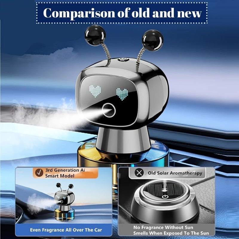 Robot Car Air Freshener with Dynamic Expressions, Automatic Start Stop Spray and Four Adjustable Fragrance Levels, Five Color and Scent Options