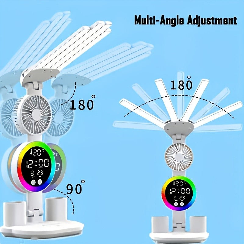 LED Desk Lamp with Built-In Fan, Touch Dimming and Night Light, Listed USB Color-Changing Reading Light with Multi-Angle Adjustment and One- or Two-Piece Options
