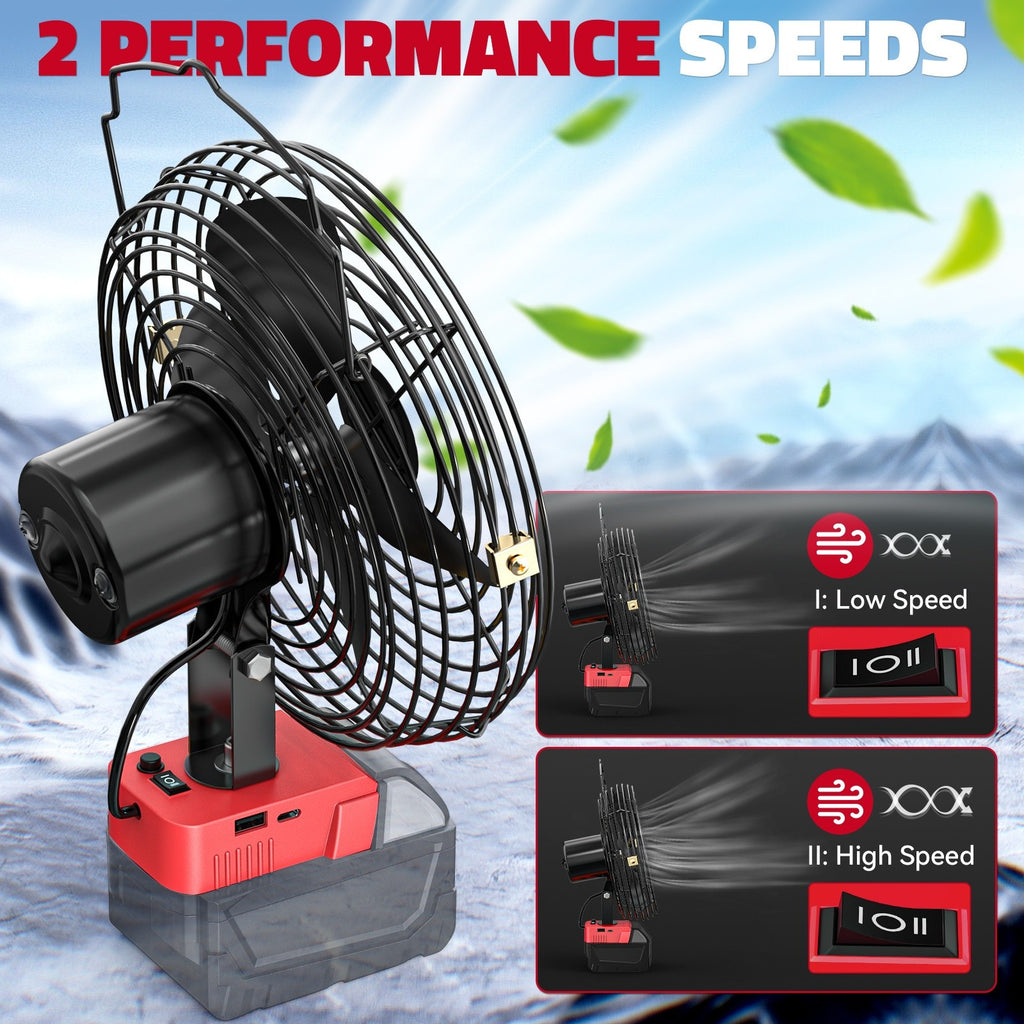 Cordless Jobsite Fan by Ecarke with 8-Inch Model Labels, USB-C Power Bank Feature and Low-Voltage Protection for Garage and Workshop Use, Battery Not Included