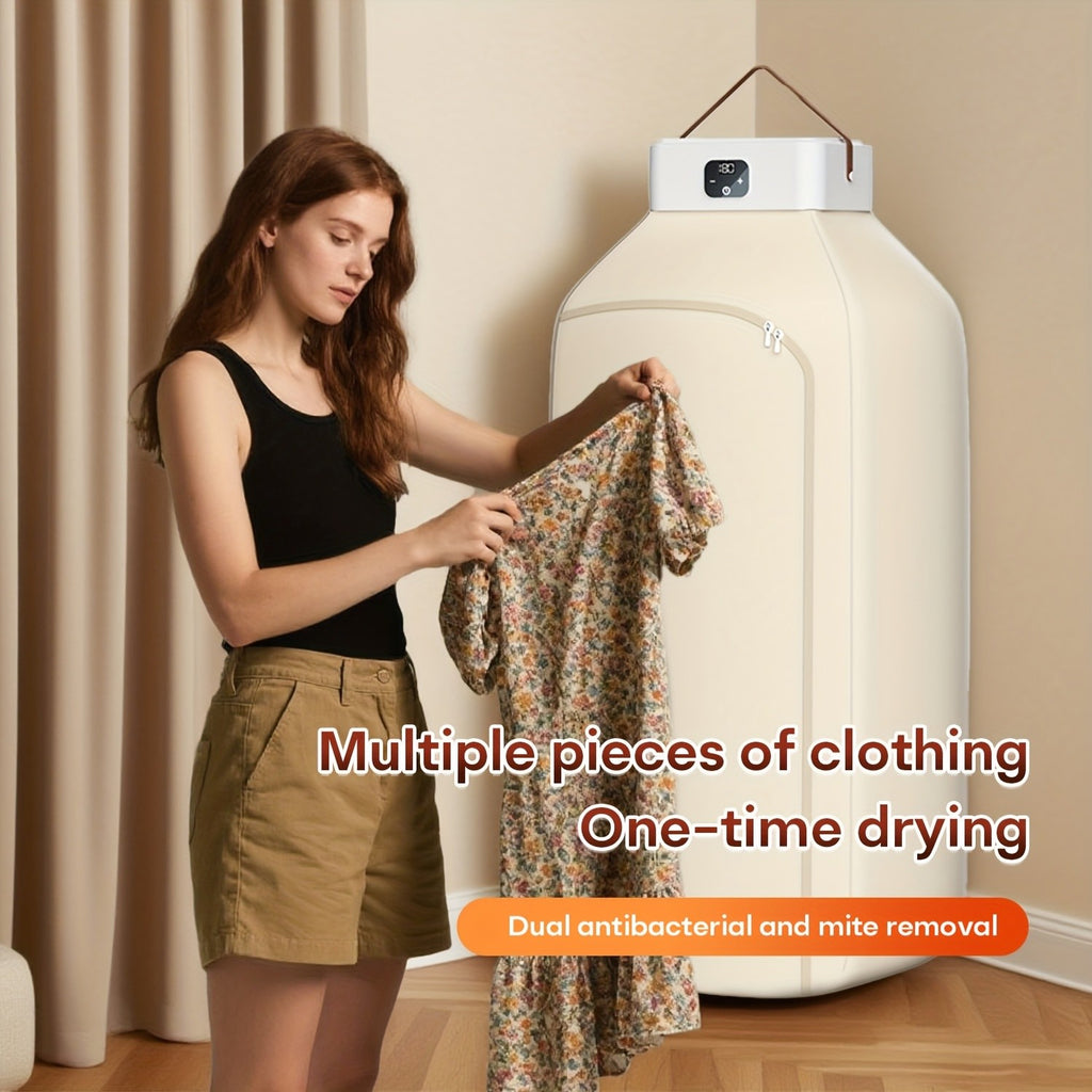 Touch-Screen Foldable Clothes Dryer with Drying Bag, Two-Speed Control and Timer, Compact Electric Garment Drying Machine for Small-Space Laundry Care