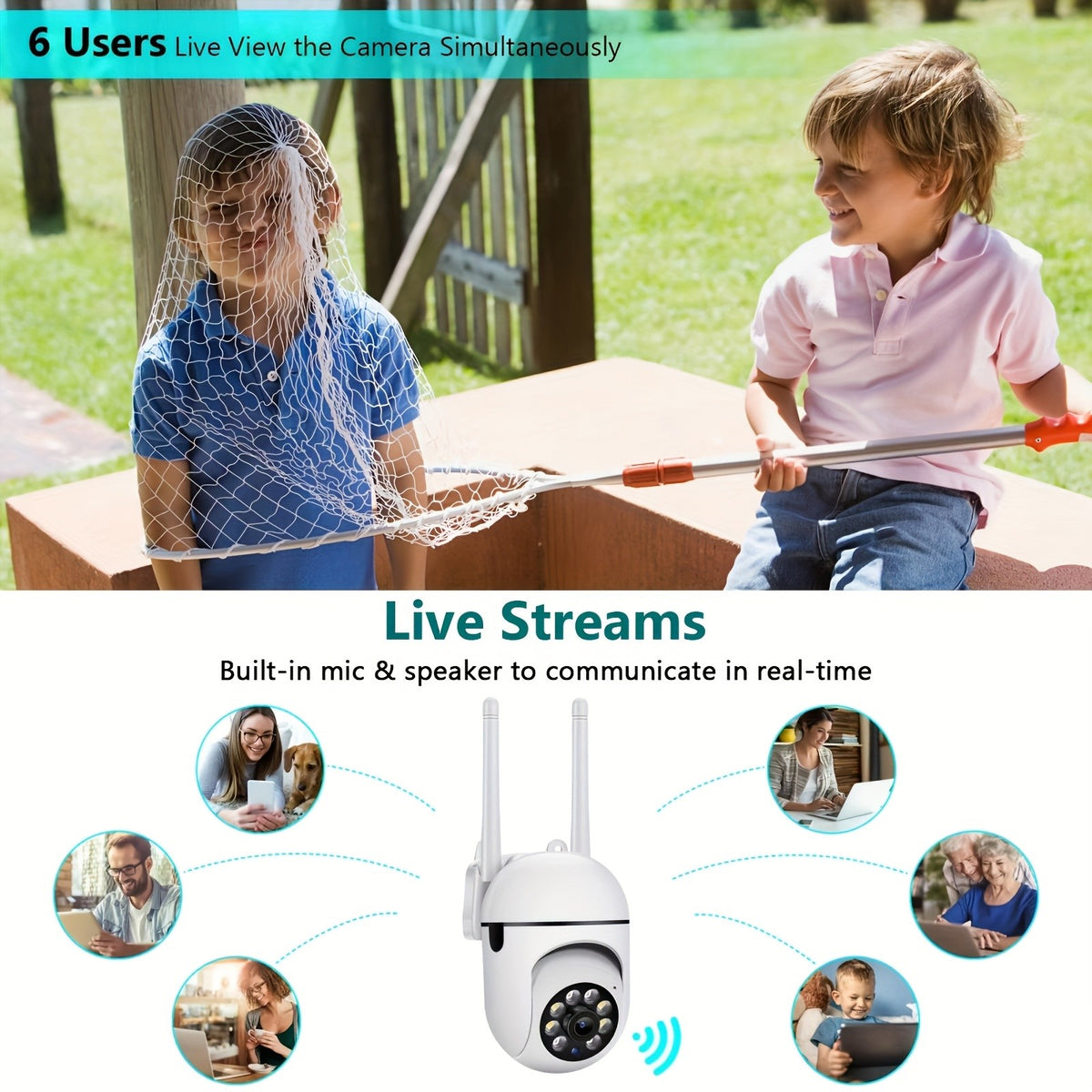 5MP WiFi Security Camera 4-Pack by PHANSATIM with USB Cables, 2.4GHz PTZ Motion Tracking, Color Night Vision, Spotlight, Siren and Two-Way Audio