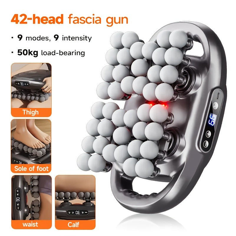 Deep Tissue Massage Gun with 42-Head Design, Handheld Percussion Massager with 9 Modes and 9 Intensity Levels, USB-C Charging and Storage Box for Home, Gym and Travel