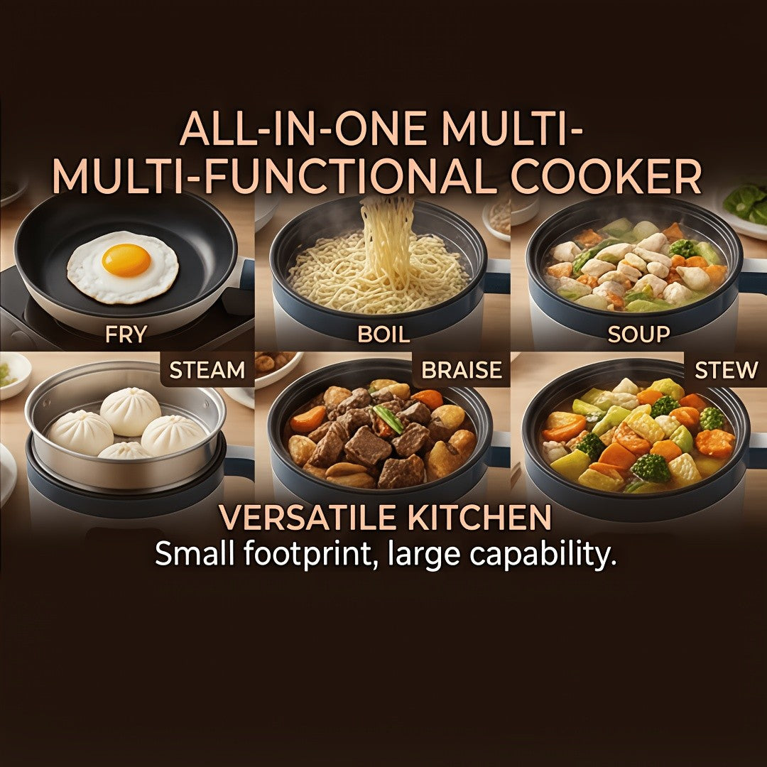 Mini Electric Cooking Pot with Listed Six Modes, White Single- or Double-Layer Options for Steaming, Rice, Soup and Pasta in Small Household Kitchens
