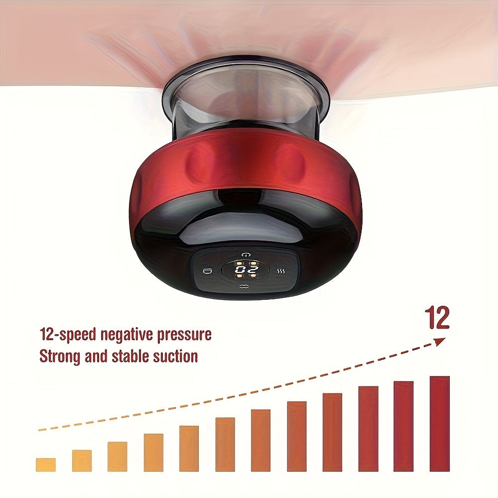 Electric Cupping Device with Pink Gua Sha Board, USB Rechargeable Red or Black Personal Care Tool with Listed 12-Level Heat and Suction Controls and Digital Display