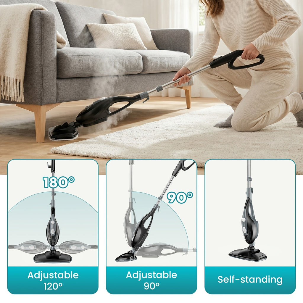 10in1 Steam Mop, 1550W Detachable Handheld Floor Cleaner with 16ft Power Cord 2 Washable Pads for Hardwood Tile Carpet and More