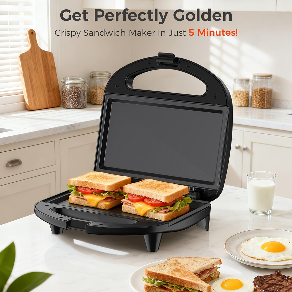 Flat Plate Sandwich Maker, 750W 2-Slice Grilled Cheese Toaster with Nonstick Cooking Surfaces, Indicator Lights and Cool-Touch Handle for Home Kitchens