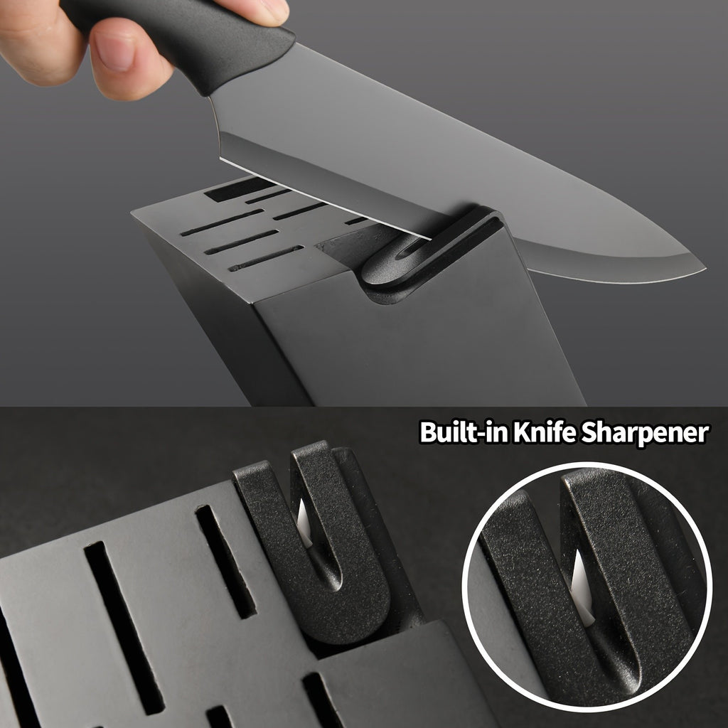 Black Knife and Cutting Board Set, Listed 15-Piece HM2205T-15 Kitchen Collection with Wooden Storage Block, Chef's Knife and Shears for Home Meal Prep