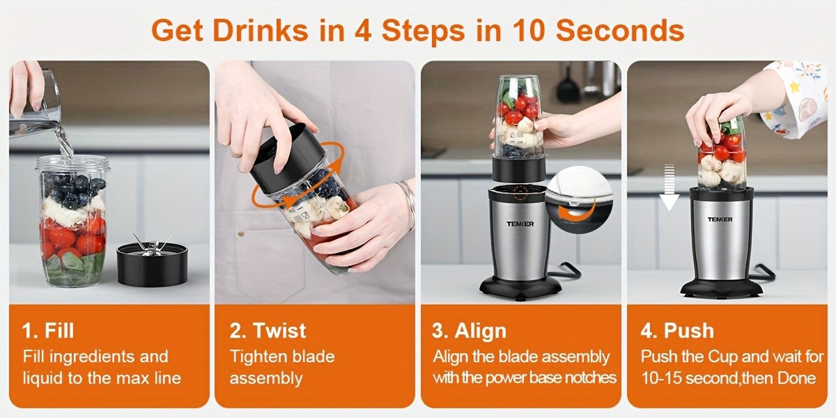 Smoothie Blender Combo 11-Piece Set, Personal Blender and Grinder with 2 x 17oz and 10oz To-Go Cups, Protein Shake Mixer for Kitchen, Frozen Drinks and Food Prep
