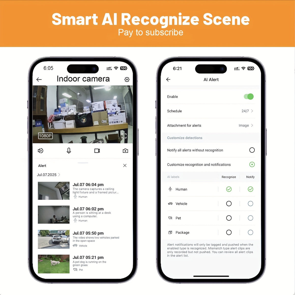 App-Controlled Indoor Security Cameras with 2.4GHz WiFi, Full-Color Night Vision and Two-Way Audio, Four-Pack or Two-Pack 3MP Human-Detection Options