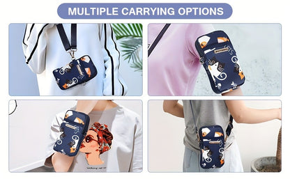 Adjustable Strap Crossbody Bag with Zipper Pockets, Blue Cat, Dark Blue, Pink or Blue Options for Everyday Essentials, Casual Errands and Travel Organization