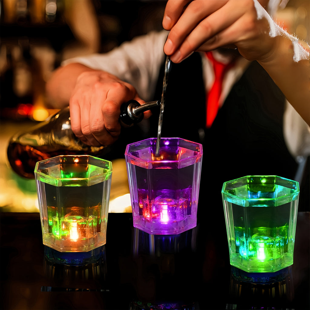LED Light-Up Party Wine Glasses with Color-Changing Mode Wording, Small Cup Sets in 12 or 15-Piece Options for Birthdays, Weddings and Holiday Celebrations