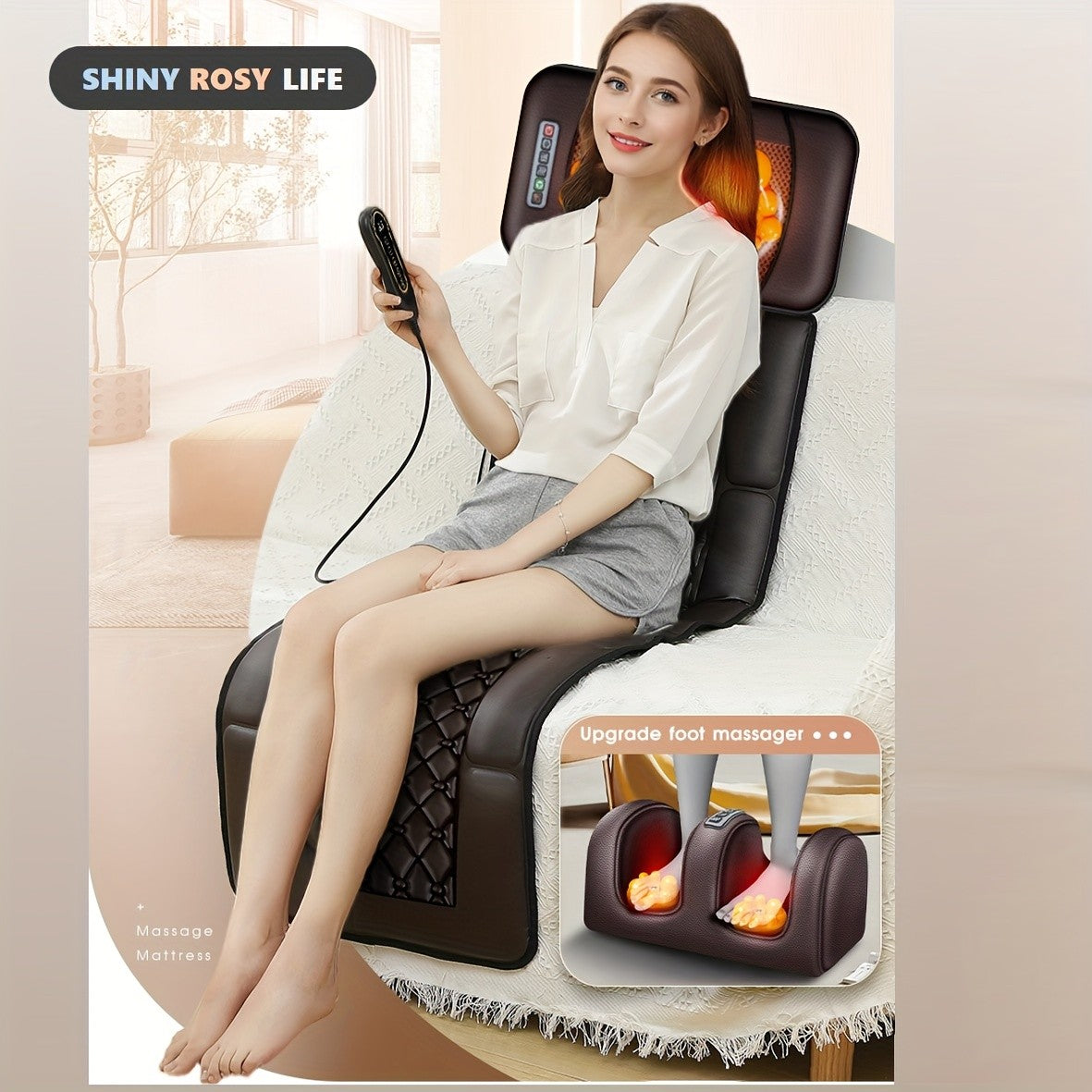 Full Body Massage Mat with Heat, 10-Zone Wave Vibration Pad and Kneading Pillow, Optional Foot and Calf Massager for Home Relaxation