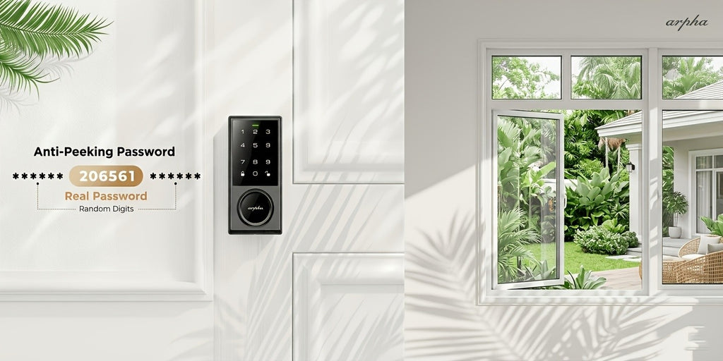 Touchscreen Smart Deadbolt Lock by ARPHA in Black with Digital Keypad, WiFi App Control, Auto-Lock and Anti-Peeping Password Features for Compatible Doors