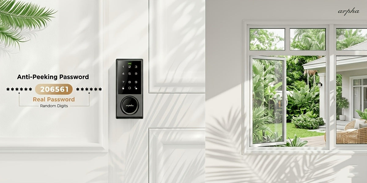 Touchscreen Smart Deadbolt Lock by ARPHA in Black with Digital Keypad, WiFi App Control, Auto-Lock and Anti-Peeping Password Features for Compatible Doors