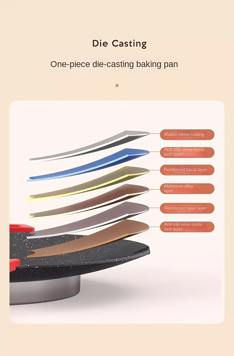 Electric Baking Pan by Aoran with Red Handle, Five Adjustable Heat Settings and Nonstick Surface, 18.11 or 19.55 Inch Total Length for Indoor Cooking