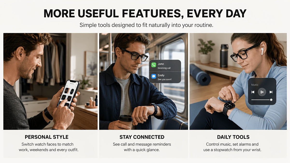 Open-Ear Translation Glasses and Smartwatch Set with Listed 160-Plus Language Functions, Music and Call Controls, Sleep and Activity Tracking, Four Style Labels