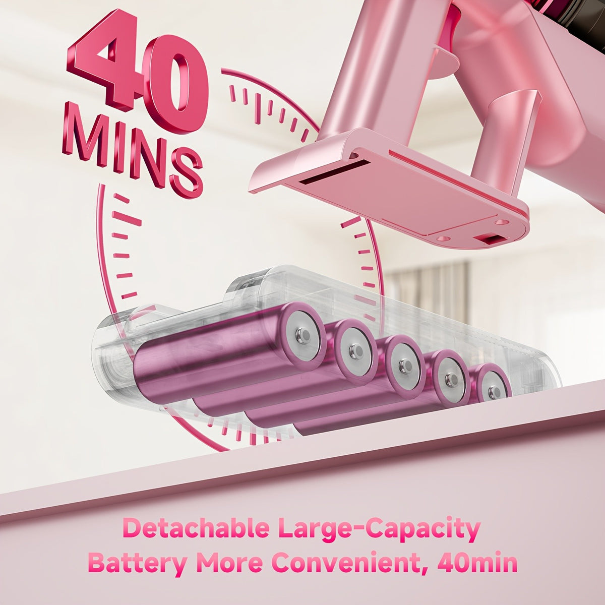 LED Display Cordless Vacuum Cleaner with Anti-Tangle Floor Brush and Detachable Rechargeable Battery for Carpet, Pet Hair, Tile and Hardwood Floors