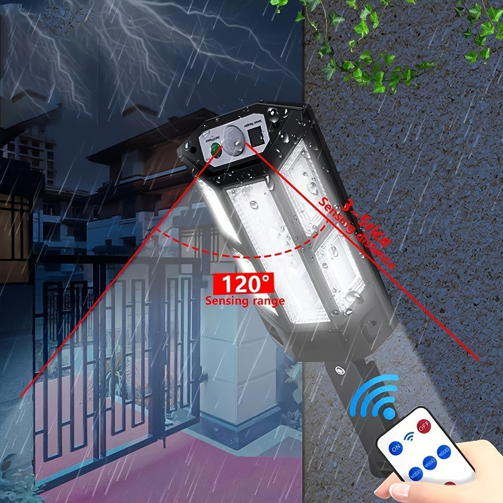 1/2pcs 6500K Super Bright LED Solar Wall Light - Motion Sensor, IPX4 3 Lighting Modes, Remote Control, Water-Resistant, Lithium Battery Powered, Semi-Flush Mount, Wireless Infrared Sensor for Outdoor Garden Security Street Yard Lamp