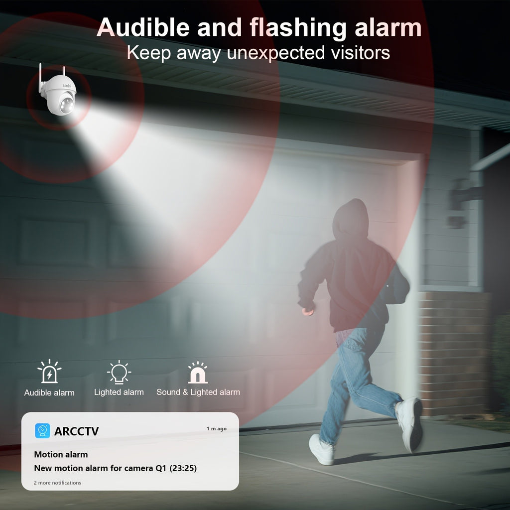 4MP Solar WiFi Security Camera with 355-Degree Pan and 90-Degree Tilt, Outdoor Battery Camera with Color Night Vision, Motion Detection and Two-Way Audio