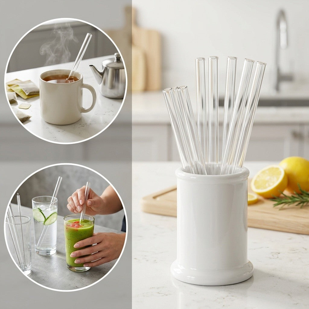 Reusable Glass Straws, 10-Piece Clear Borosilicate Drinking Straw Set in 3.94 or 7.87-Inch Options with 12mm Outer Diameter for Coffee, Juice and Smoothies
