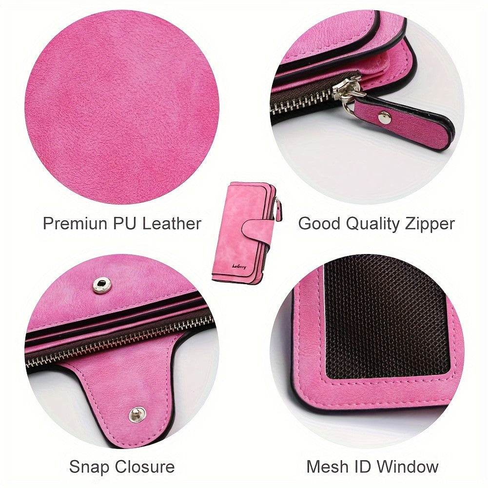 Trifold Long Wallet for Women with Zipper Coin Pocket and Credit Card Organizer, Clutch Style Purse in Seven Colors for Everyday Carry and Travel