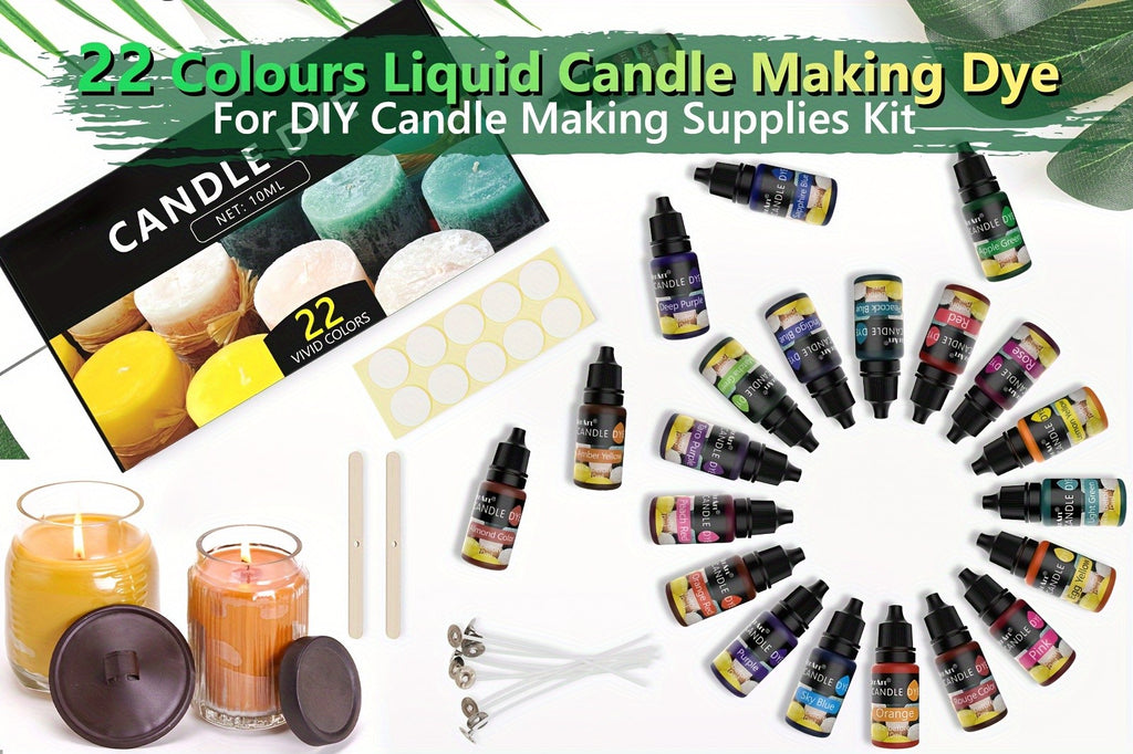 Liquid Candle Dye, Oil-Based 22-Color Selection with Mixed Color Label and 0.34oz Reference for Compatible Wax and Adult DIY Candle Making