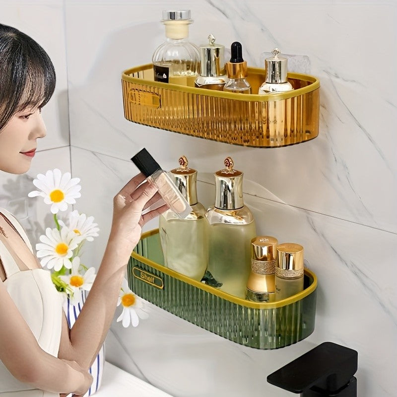 Acrylic Bathroom Shelf, Single Wall-Mounted Floating Organizer for Toiletries Near the Sink or Toilet, Green-ty and Amber-ty Color Options