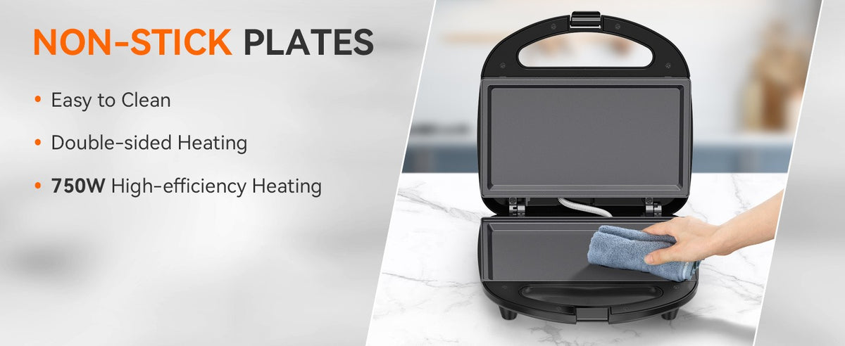 Flat Plate Sandwich Maker, 750W 2-Slice Grilled Cheese Toaster with Nonstick Cooking Surfaces, Indicator Lights and Cool-Touch Handle for Home Kitchens