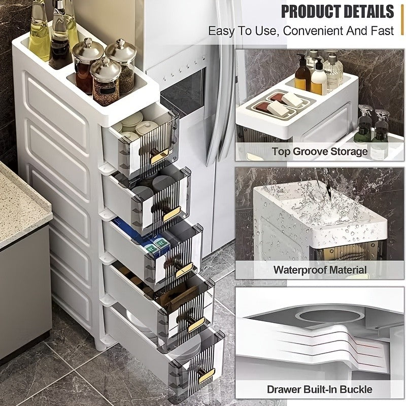 Slim Storage Cabinet with Drawers and Listed PP Material, Three-, Four- or Five-Layer and Six-Drawer Options for Bathroom, Kitchen and Small-Space Organization