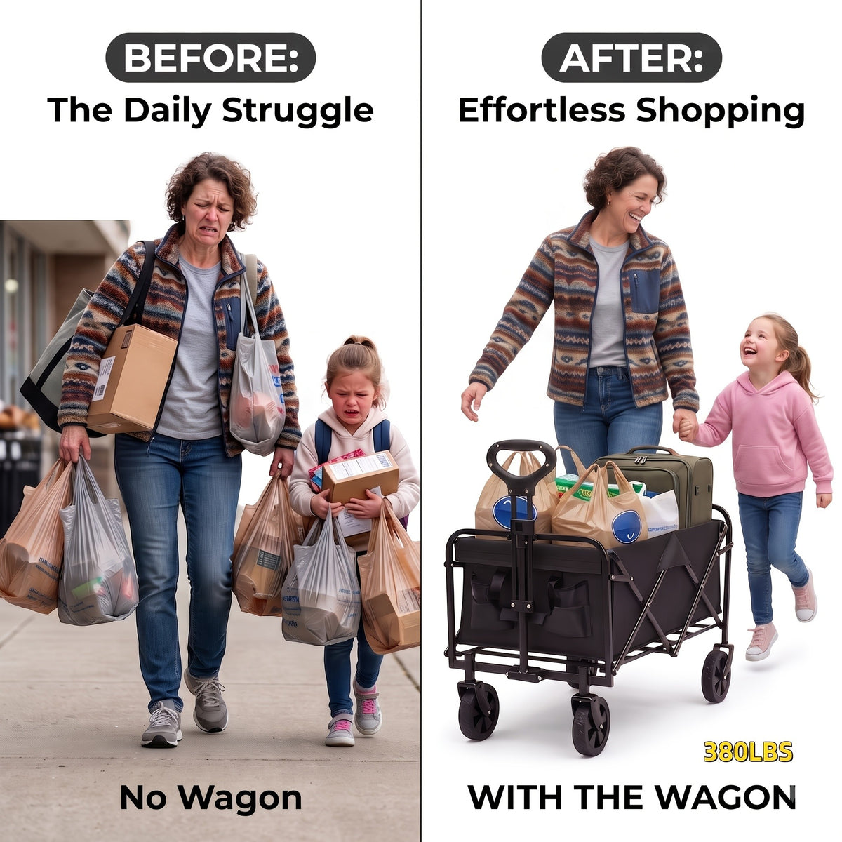 Foldable Utility Cart with Detachable 600D Oxford Fabric and Four Wheels, Alloy Steel Frame Wagon Models for Camping Supplies, Garden Gear and Grocery Transport