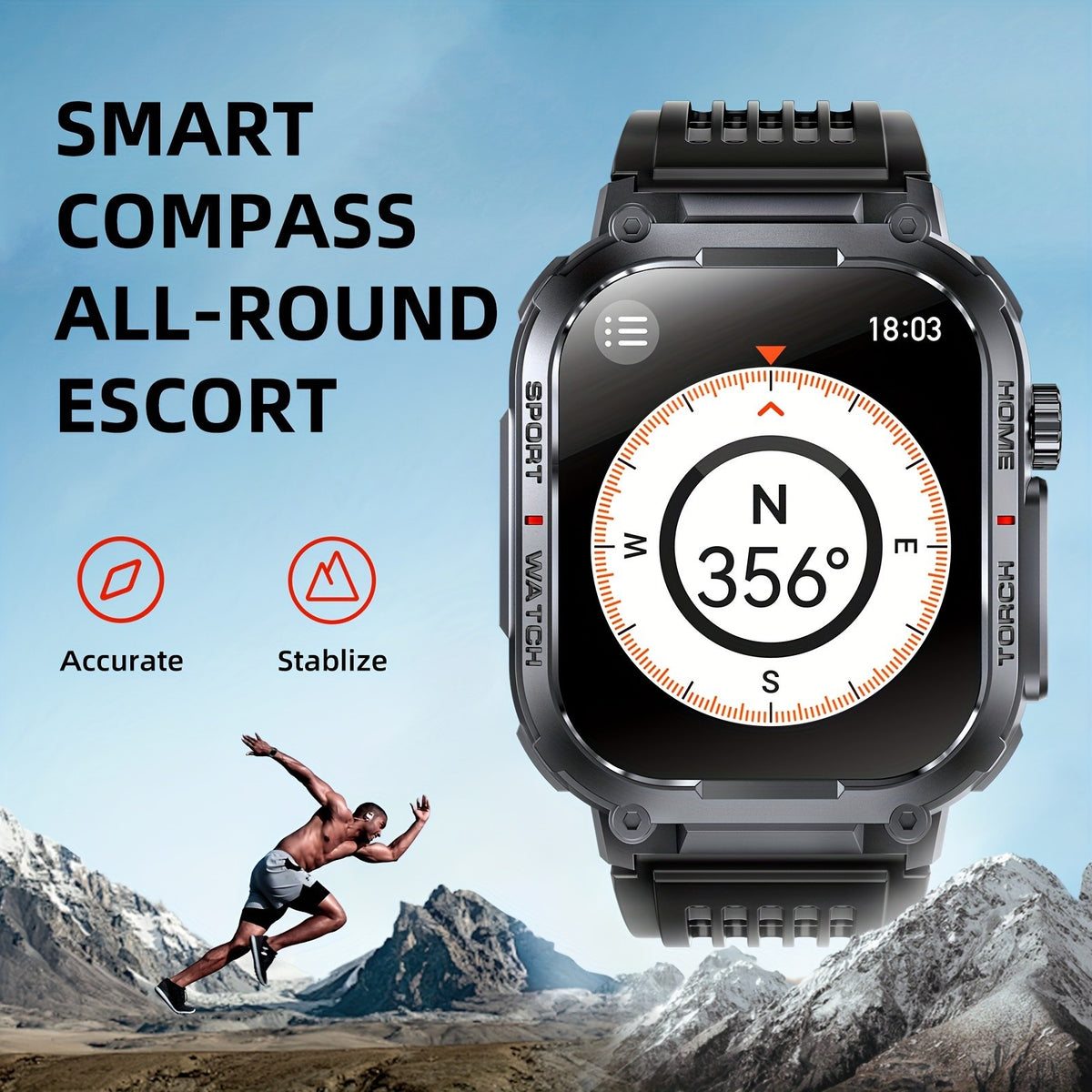 LED Flashlight Calling Smartwatch with Listed 2.02-Inch TFT Screen, Step Counting and Sleep Tracking Features, iOS Android Option for Everyday Wear