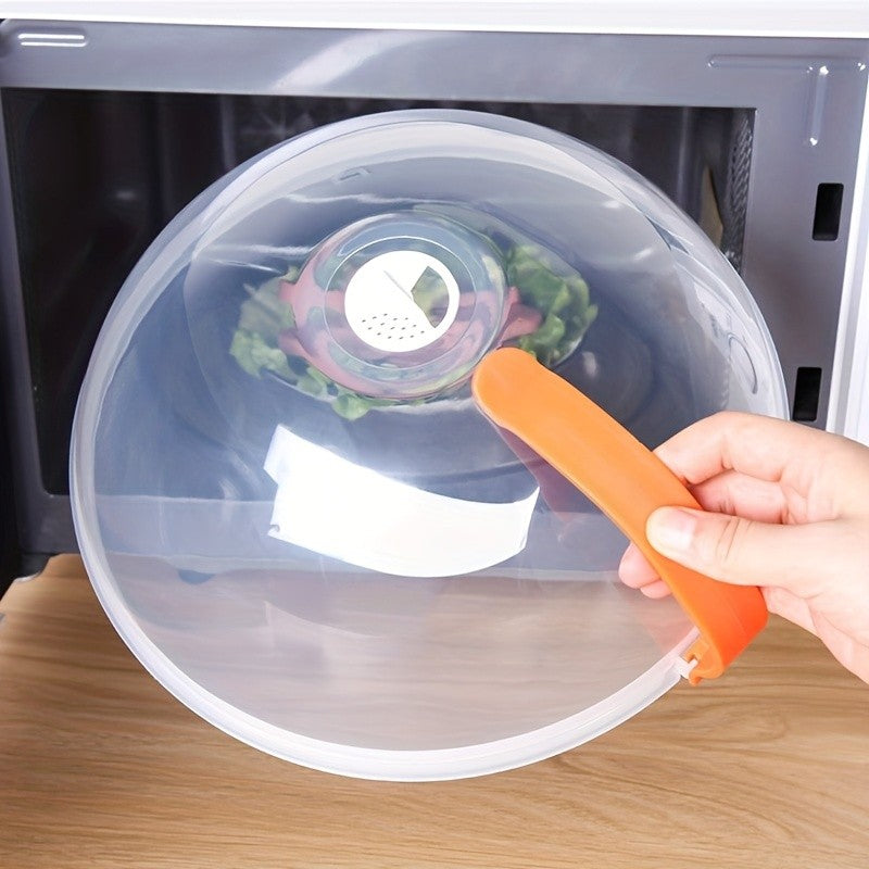 Microwave Splatter Cover with Handle and Steam Vents, Transparent Plastic Food Lid for Covering Compatible Dishes During Everyday Leftover Reheating