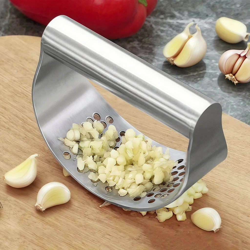 304 Stainless Steel Garlic Press, Washable Garlic Crusher and Food Preparation Tool with 1, 2 or 3-Piece Option Labels for Home and Restaurant Kitchens