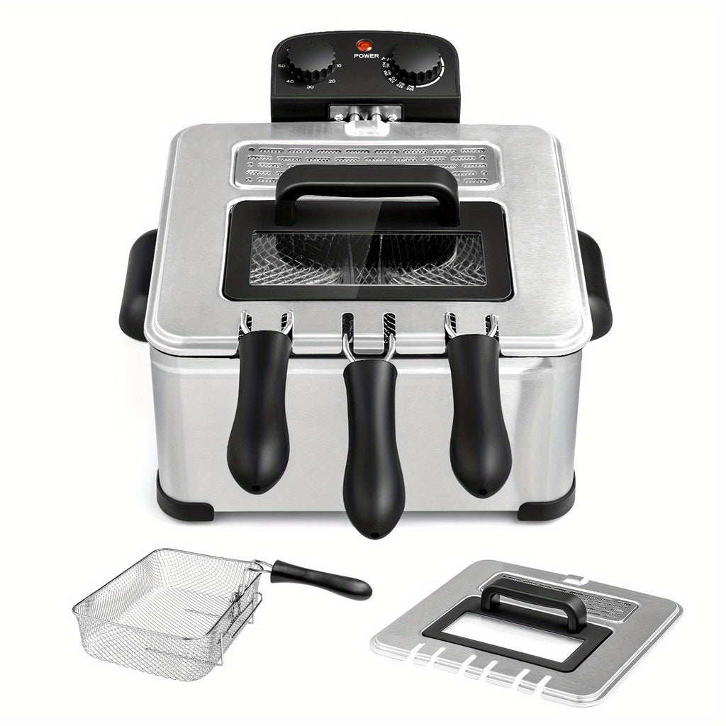 Triple Basket Electric Deep Fryer by Costway, 5.3QT Oil Container with 1700W Heating, Adjustable Temperature, 60-Minute Timer and Viewing Window Lid