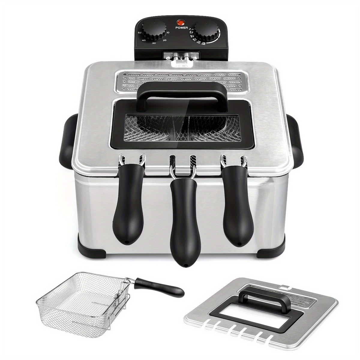 Triple Basket Electric Deep Fryer by Costway, 5.3QT Oil Container with 1700W Heating, Adjustable Temperature, 60-Minute Timer and Viewing Window Lid
