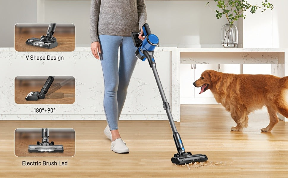 Rechargeable Stick Vacuum for Home with Cordless Handheld Cleaning Design, Listed 8-in-1 Format for Hard Floors, Carpets and Pet Hair, Eight Option Labels