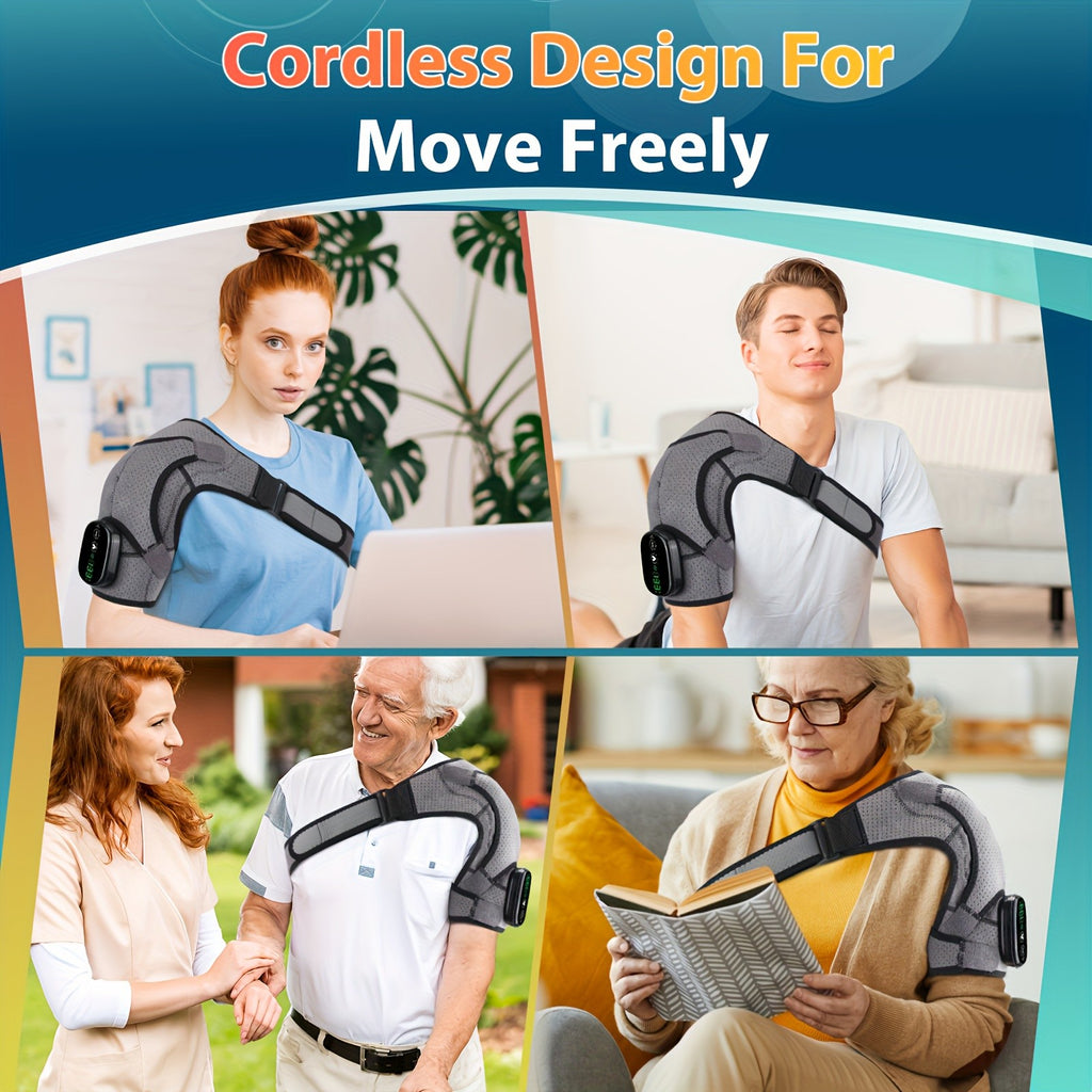 Shoulder Heating Pad Wrap with Wireless Vibration Massage, 3 Heat and 3 Vibration Settings, Adjustable Straps for Shoulder and Knee Use at Home or Travel