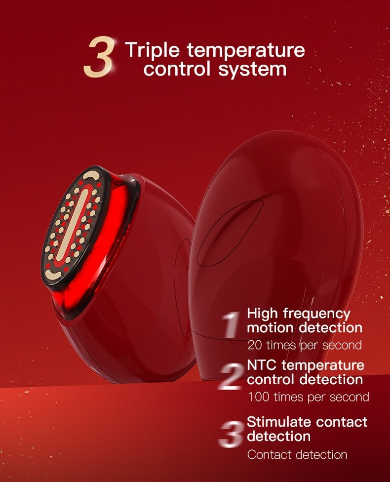 Burgundy Handheld Facial Care Device with Three Listed Skincare Modes, USB Rechargeable Power, Ergonomic Design and Color Light Features for Home Beauty Routines