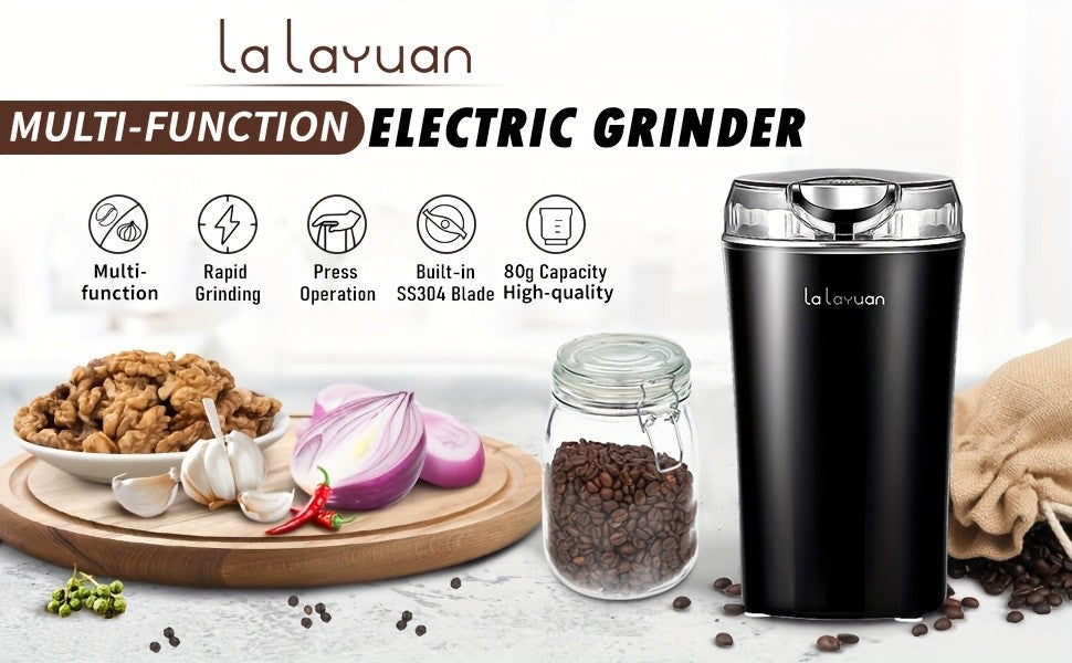 Coffee Bean Grinder with 200W Motor and Stainless Steel Chamber, One-Touch Electric Blade Mill for Home Coffee and Spice Prep, 2.7oz Capacity