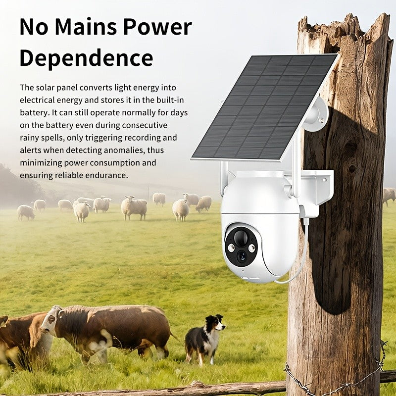 Outdoor Solar Security Camera with 1080P WiFi Video, 355° Pan-Tilt Rotation, Color Night Vision, AI Motion Detection & Two-Way Audio