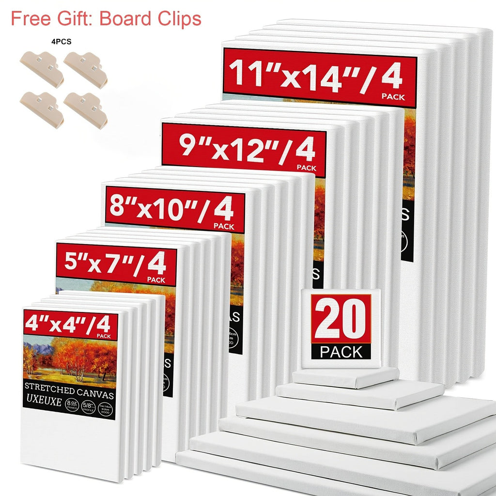 Stretched Canvas Painting Set, White Primed 100% Cotton Art Canvases with Round and Rectangular Pack Options for Acrylic Pouring and Oil Painting