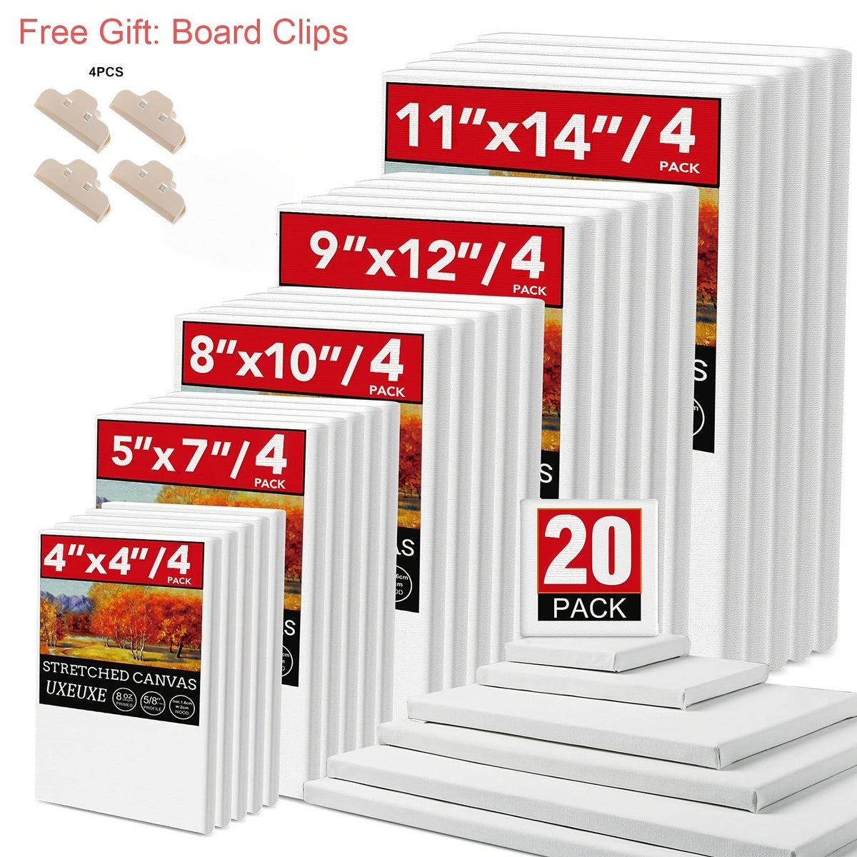 Stretched Canvas Painting Set, White Primed 100% Cotton Art Canvases with Round and Rectangular Pack Options for Acrylic Pouring and Oil Painting