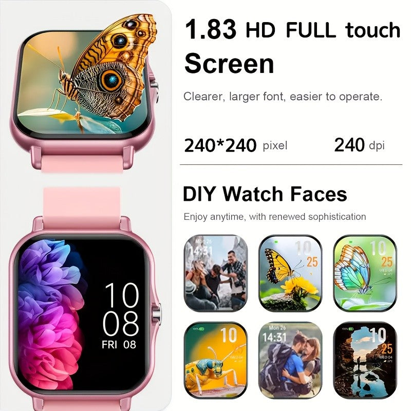 TFT Touchscreen Smartwatch with 1.83-Inch Display, Wireless Call Answering and Dialing, Message Reminders, USB Charging and Four Color Choices