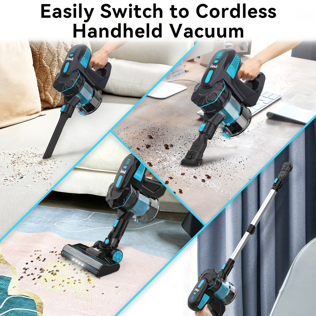 29kPa Portable Vacuum Cleaner by INSE with LED-Lit Nozzle and Listed Attachments for Pet Hair, Carpet, Wood Floor and Car Interior Cleanup in Three Color Options
