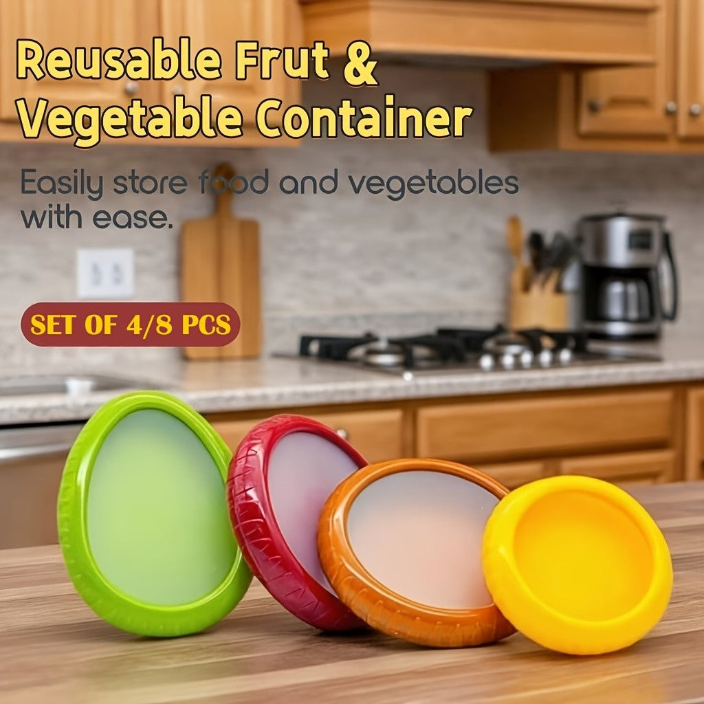 Eight-Piece Reusable Fruit and Veggie Saver Set, Refrigerator Storage Boxes with Listed Airtight Sealing Design for Avocado, Onion, Tomato, Lemon and Garlic