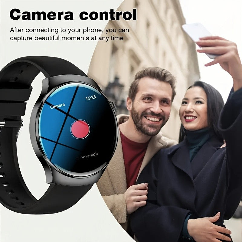 Round Screen Fitness Tracker Watch with Step Counter and Music Control, Listed Running, Cycling and Walking Modes in Black or Gray Everyday Watch Options